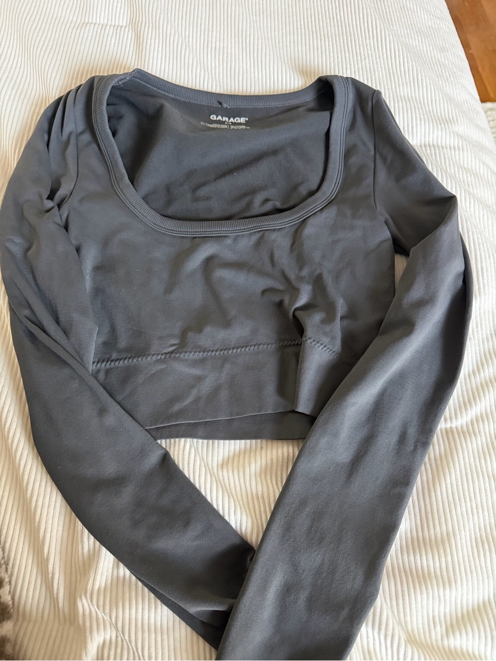 Garage Scoop Neck Long Sleeve Cropped Top - Charcoal